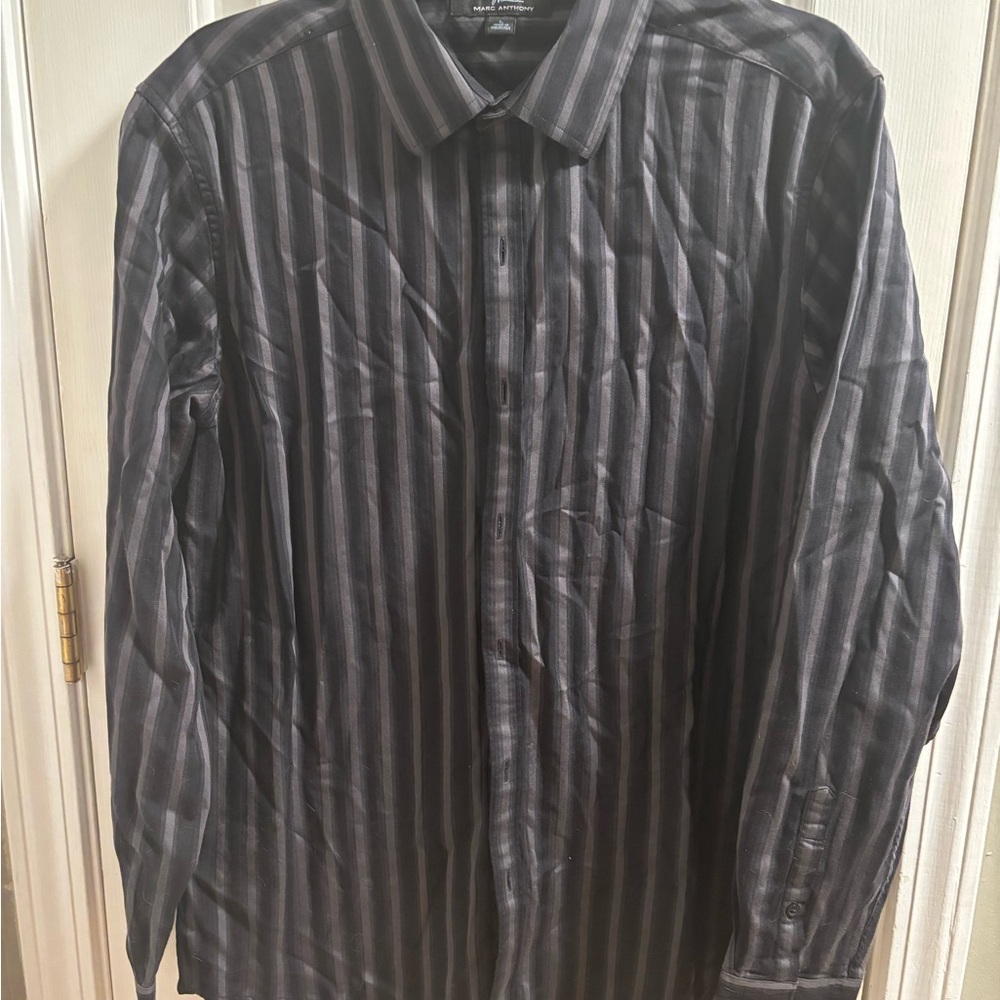 Marc Anthony Dark Striped Button Down Shirt